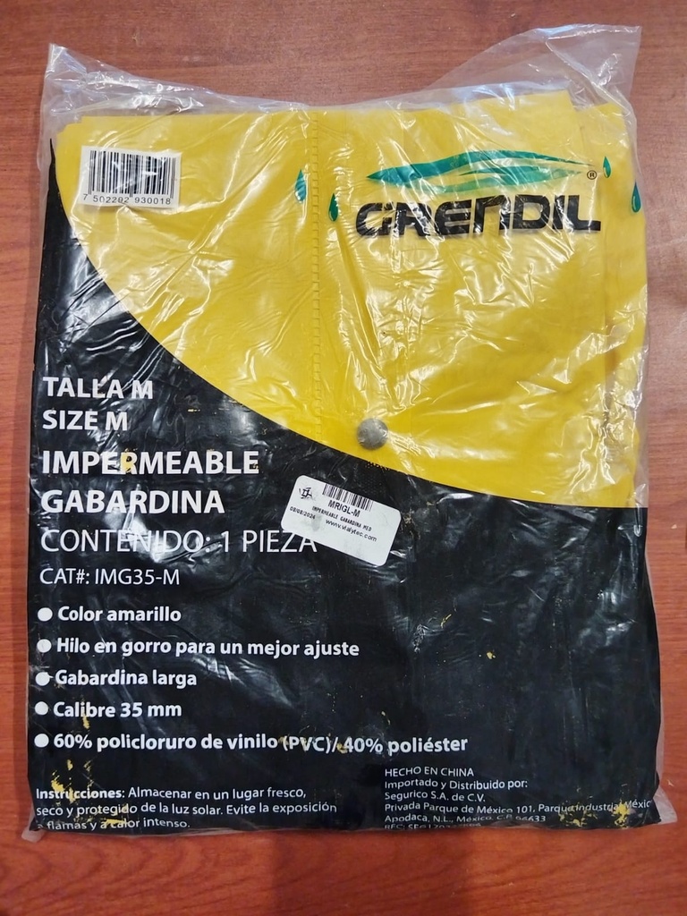 IMPERMEABLE TIPO GABARDINA AMARILLO NUEVO GRENDIL MRIGL-M MEDIANA
